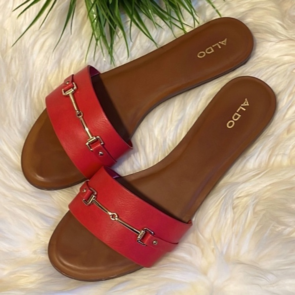 Aldo Red & Gold Slide Sandals